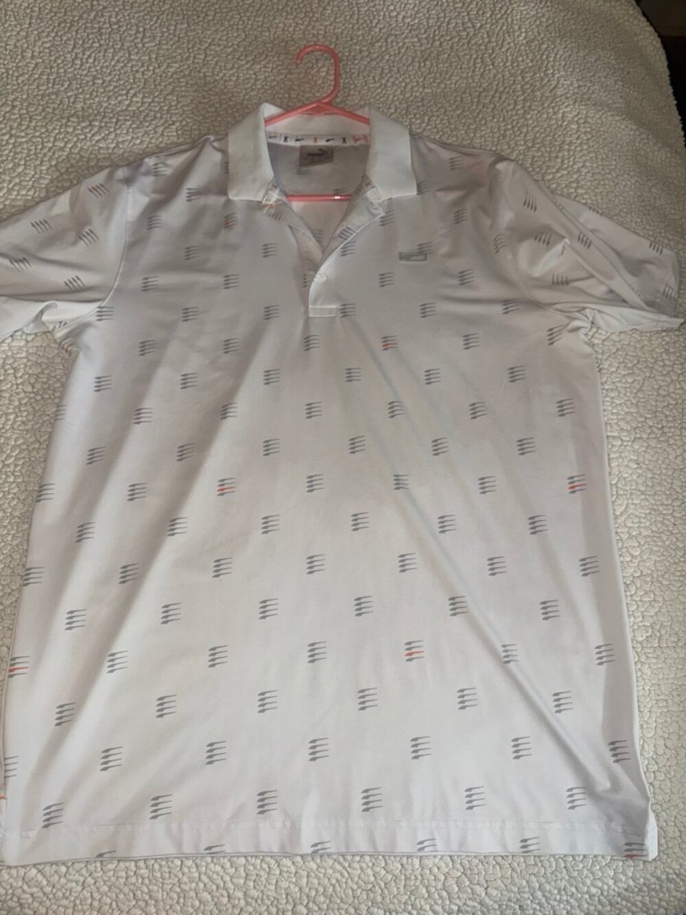 Puma Men's Medium White Gray Orange Graphic Print Golf Polo Like New